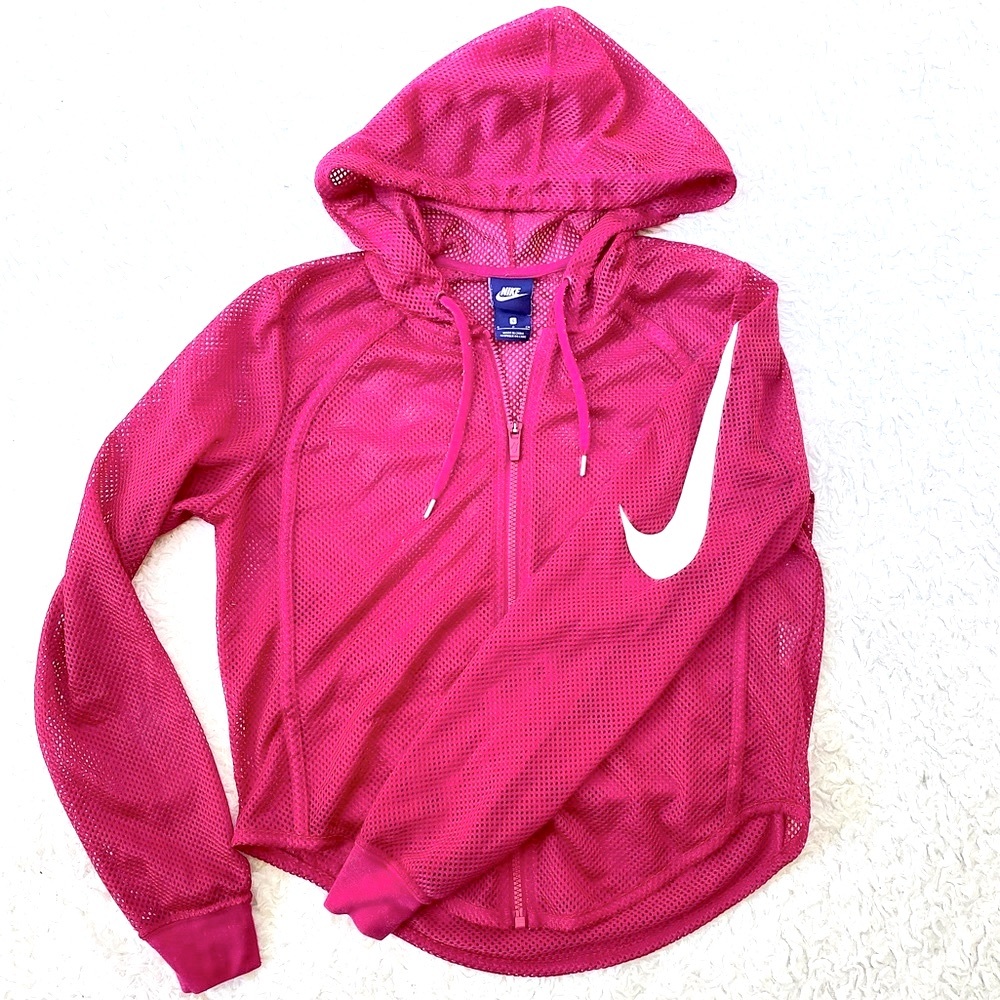 Y2k Pink Nike Mesh Swoosh Arm Logo ZIP Up Hoodie